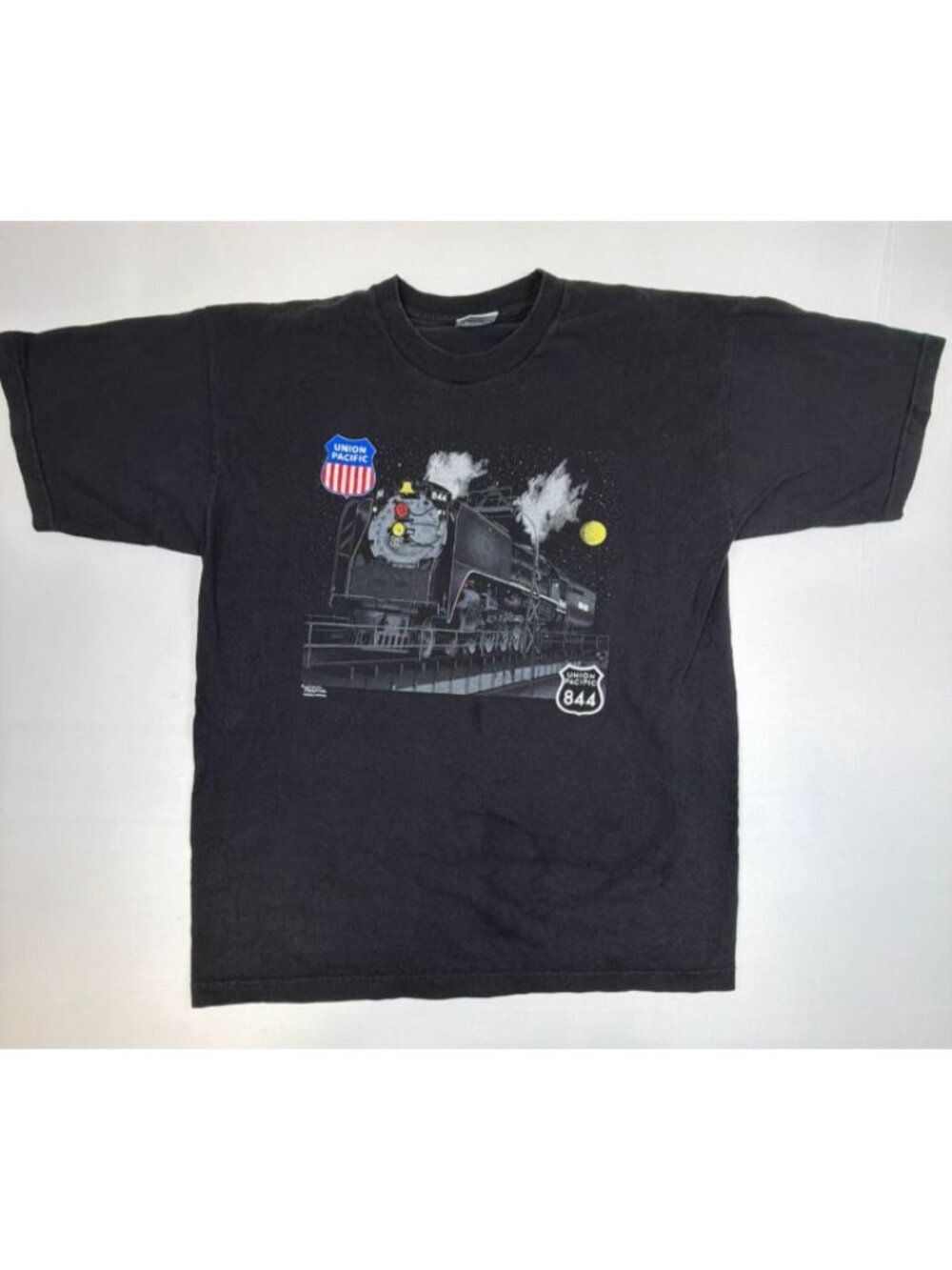 Vintage Bayside Men’s XL Black Union Pacific 844 Steam Locomotive Train T-Shirt